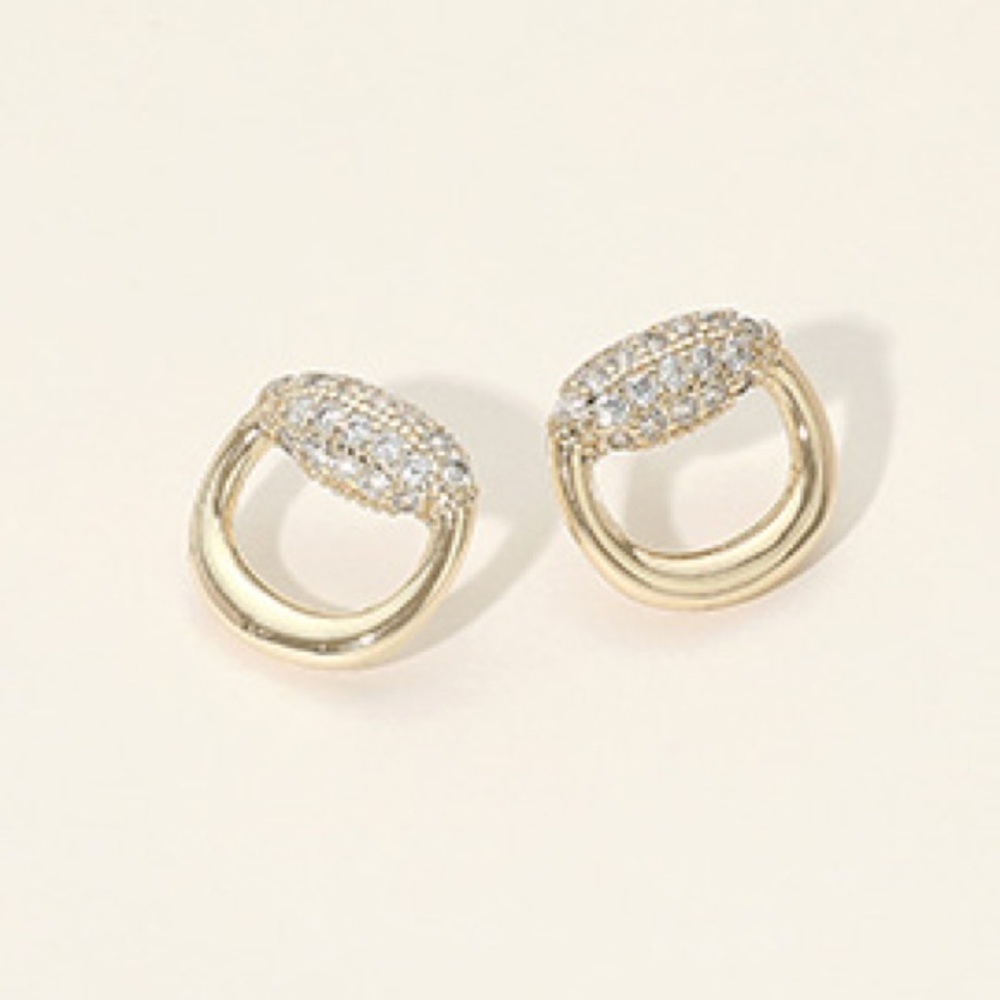 Elegant 14K Gold Plated Open Circle Earrings With Pave CZ